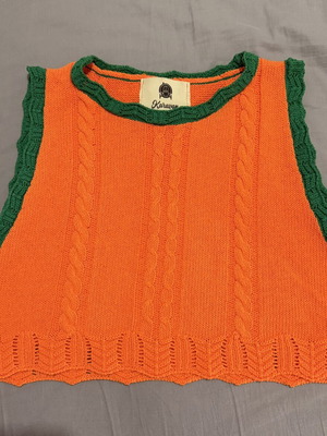 Karavan knitted cop top, green and orange