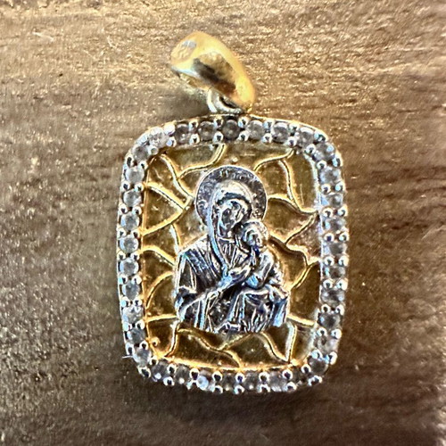 Pendant amulet 925 silver two-tone with zircon like new