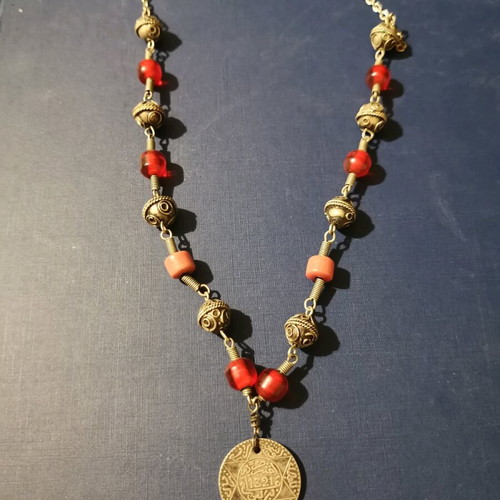 Vintage Moroccan silver necklace with coin used