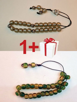Komboloi with pearly and silver beads used, gift with small green beads