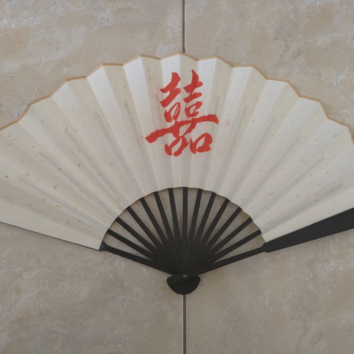Traditional Handmade Asian Fan with Bamboo Ribs and Peach Blossom Design