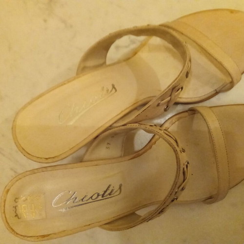Chiotis leather sandals used, size 37, beige-white