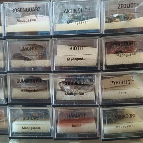 Mineral collection in display cases