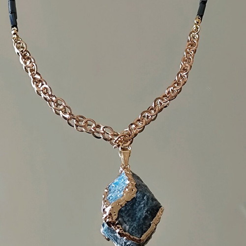 Steel handmade necklace like new, blue and gold