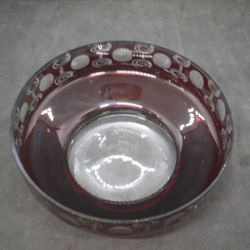 Bohemian antique prewar ruby Egermann fondant dish used