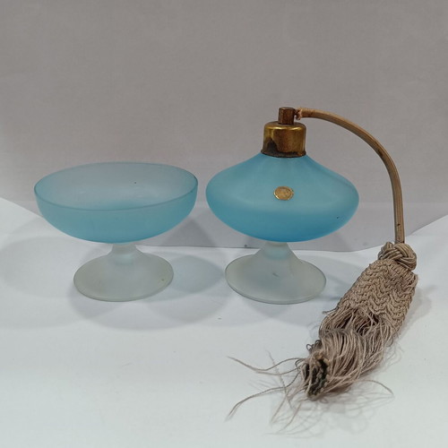 Italian set of 2 pieces used, frosted glass vaporisateur and bowl