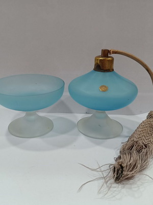Italian set of 2 pieces used, frosted glass vaporisateur and bowl