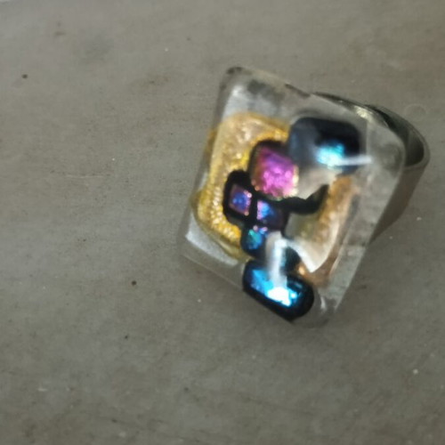 Steel ring with iridescent design like new, unique jewelry