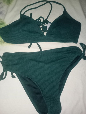 Shein women's bikini set with knitted texture, new, green, size XL