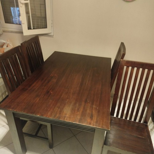 Wooden dining set with 4 chairs and square mirror
