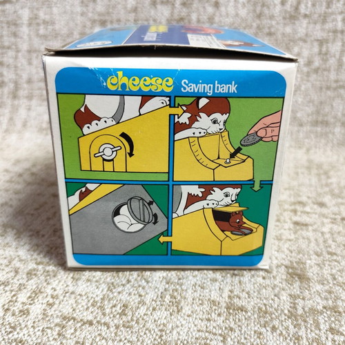 Cheese Saving Bank wind-up new vintage plastic coin bank with box