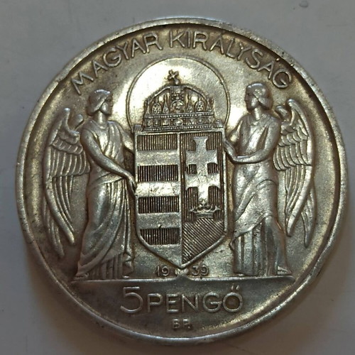 Hungary Silver Coin 5 Pengo 1939 Like New