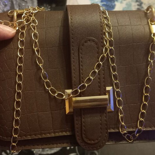Crossbody bag new, brown synthetic leather with crocodile pattern
