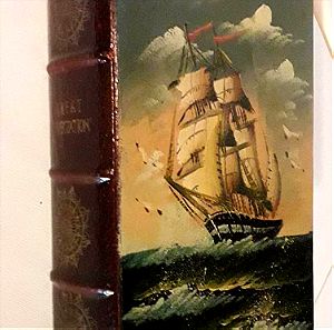 Κουτί αποθήκευσης-φύλαξης σε σχήμα βιβλίου, λουστραρισμένο, με θαλασσογραφία ζωγραφισμένη στο χέρι.