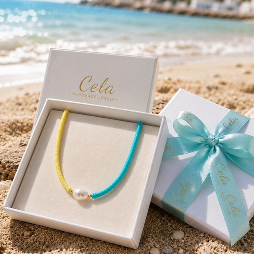 Handmade necklace with silicone beads and pearl. The biggest trend of the summer.