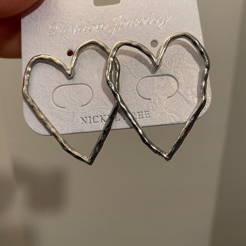 Silver heart-shaped hoop earrings like new