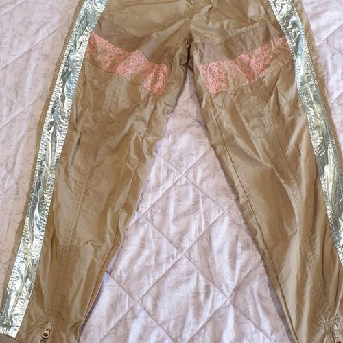 Pinko pants XS beige with silver details and pink lace like new