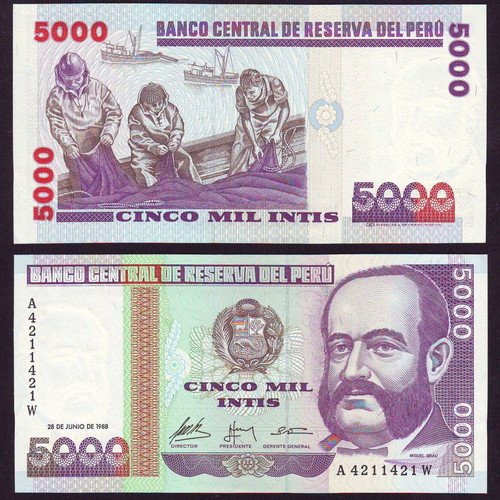Peru 5000 Intis banknote 28.06.1988 unc