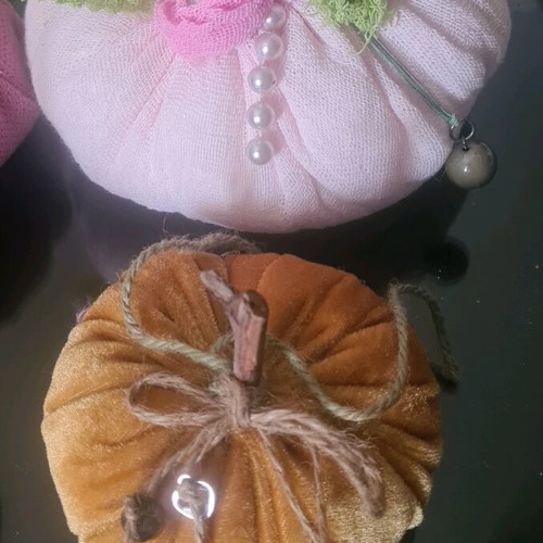 Decorative handmade fabric pumpkins set of 4 like new