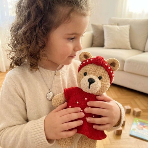 Knitted teddy bear with clothes, new, 30 cm