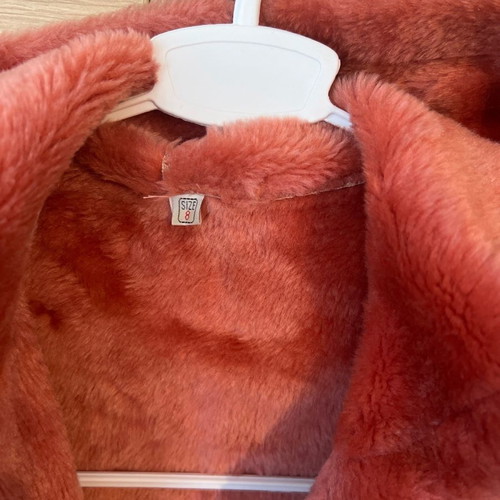 Girls' coat like new, warm, red multicolor, size 128 cm