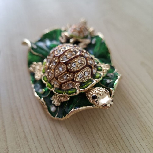 Turtle Jewelry Box decorated with enamel and crystals like new