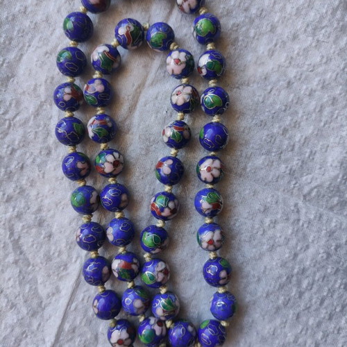 Cloisonne collectible necklace new, cobalt blue enamel with filigree knots