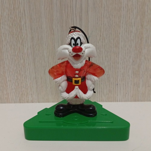 Warner Bros Looney Tunes Sylvester Cat figure used, Santa Claus light