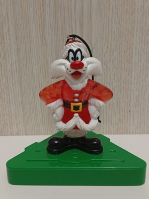 Warner Bros Looney Tunes Sylvester Cat figure used, Santa Claus light