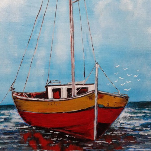 Handmade painting new on driftwood