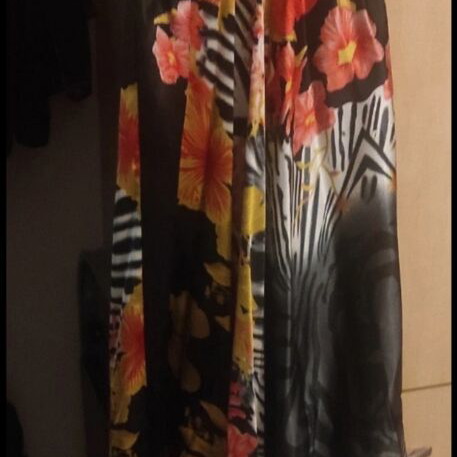 Long summer dress with neck tie used, multicolored