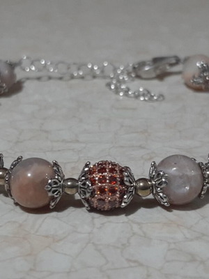 Bracelet with sunstone and zircon, silver 925, new