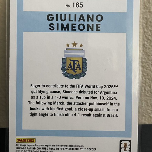 2025-26 Panini Donruss Road to World Cup Parallel Red and Gold Giuliano Simeone card like new