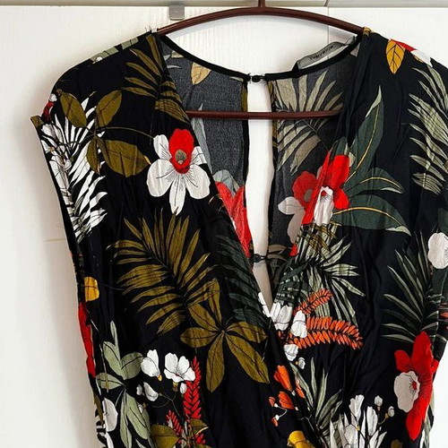 Zara colorful summer jumpsuit with tropical floral pattern, used, size S