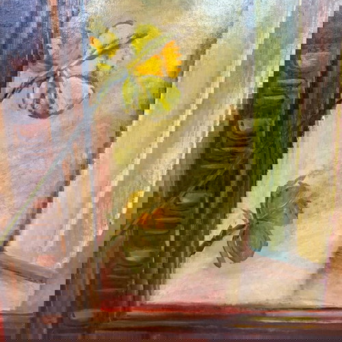 Έργο τέχνης Γ. Πατριαρχέας μεταχειρισμένο, βάζο με λουλούδια σε κορνίζα