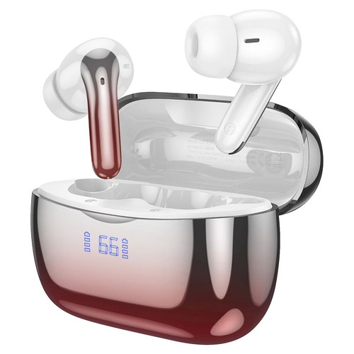 Bluetooth 5.3 TWS earbuds with ANC+ENC and purple charging case, new
