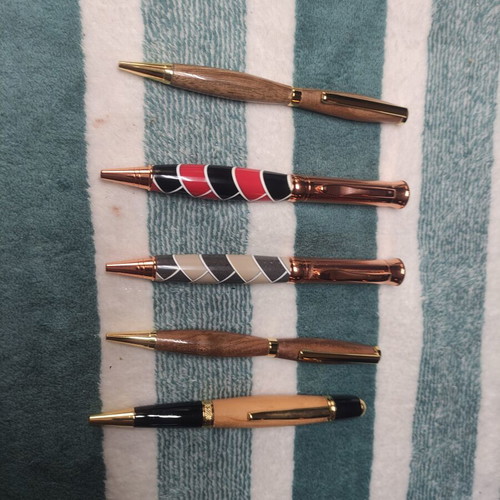 Set of 5 handmade pens from local woodturner of Keratsini, new