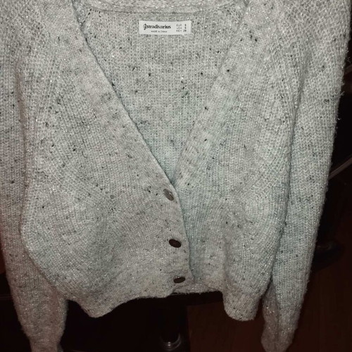 Stradivarius knitted cardigan like new, light grey with subtle shimmer