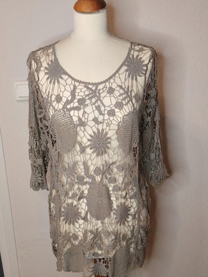 Knitted lace blouse one size up to L, like new, grey and beige