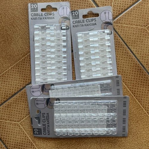 Cable clips new, pack of 80 transparent plastic pieces