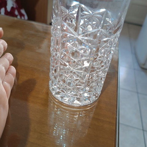 Vintage crystal pitcher with 6 glasses used