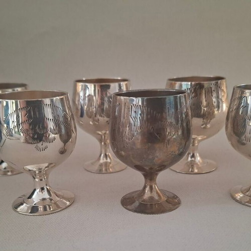 Set of 6 silver-plated liqueur glasses in velvet case