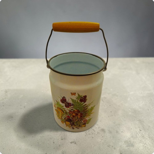 Vintage enamel milk container cottagecore decoration, like new
