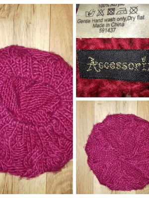 Knitted beret like new, winter mid-season, Achilleas Accessories, red pink
