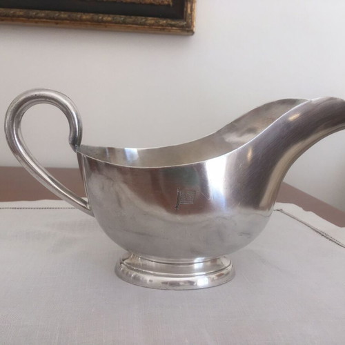 Silver-plated coffee set used Sheffield 1950s with sugar, cream, and sauce pots