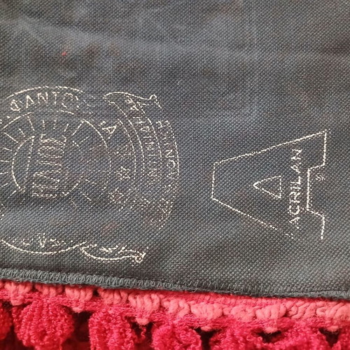 Vintage velvet narrow rectangular tablecloth, burgundy, embossed corners