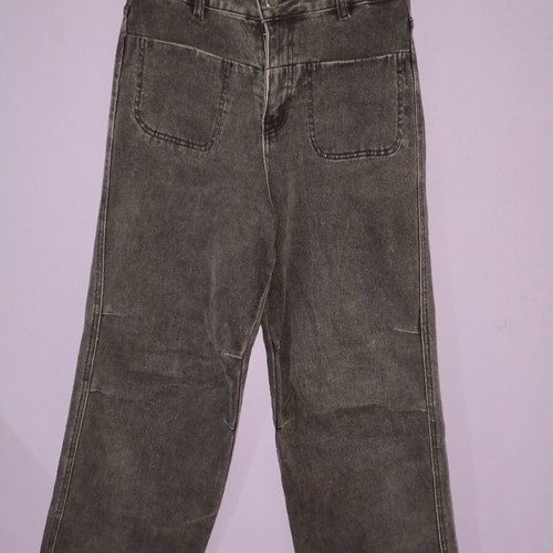 Oversized black acid wash jean pants like new, wide leg culotte