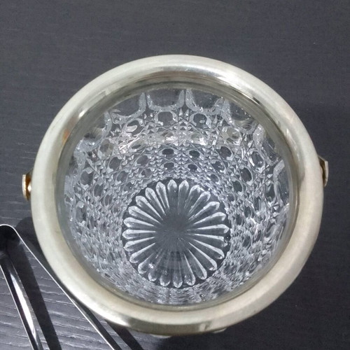 Crystal ice bucket and metal tongs vintage like new