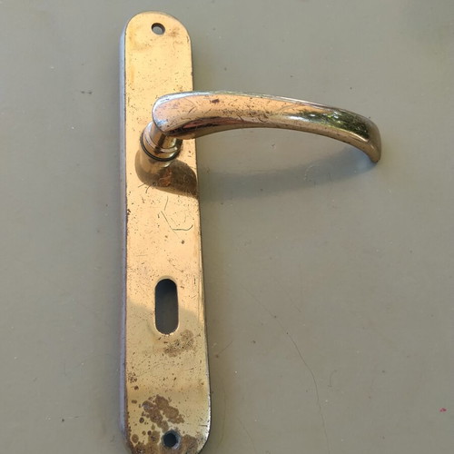 Vintage brass door handles and recessed pull set, 3 pcs