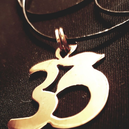 Ohm pendant necklace, pure copper with genuine leather and 925 silver